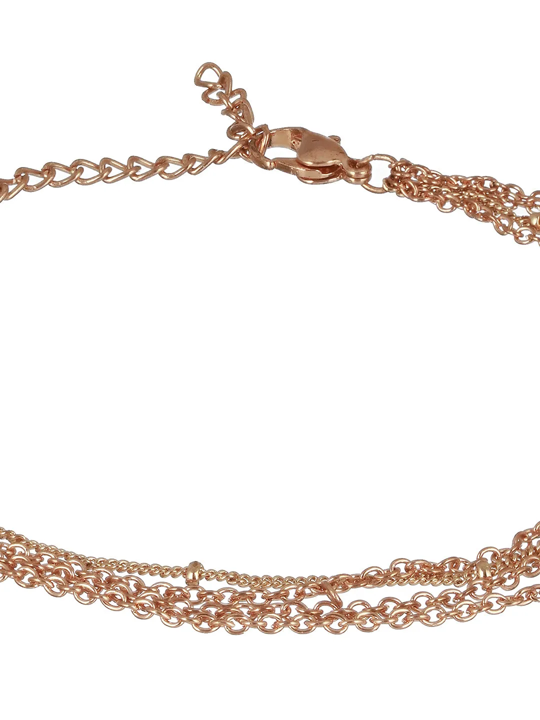 Gold-Plated Cz Studded Layered Cresent Shape Charm Anklet