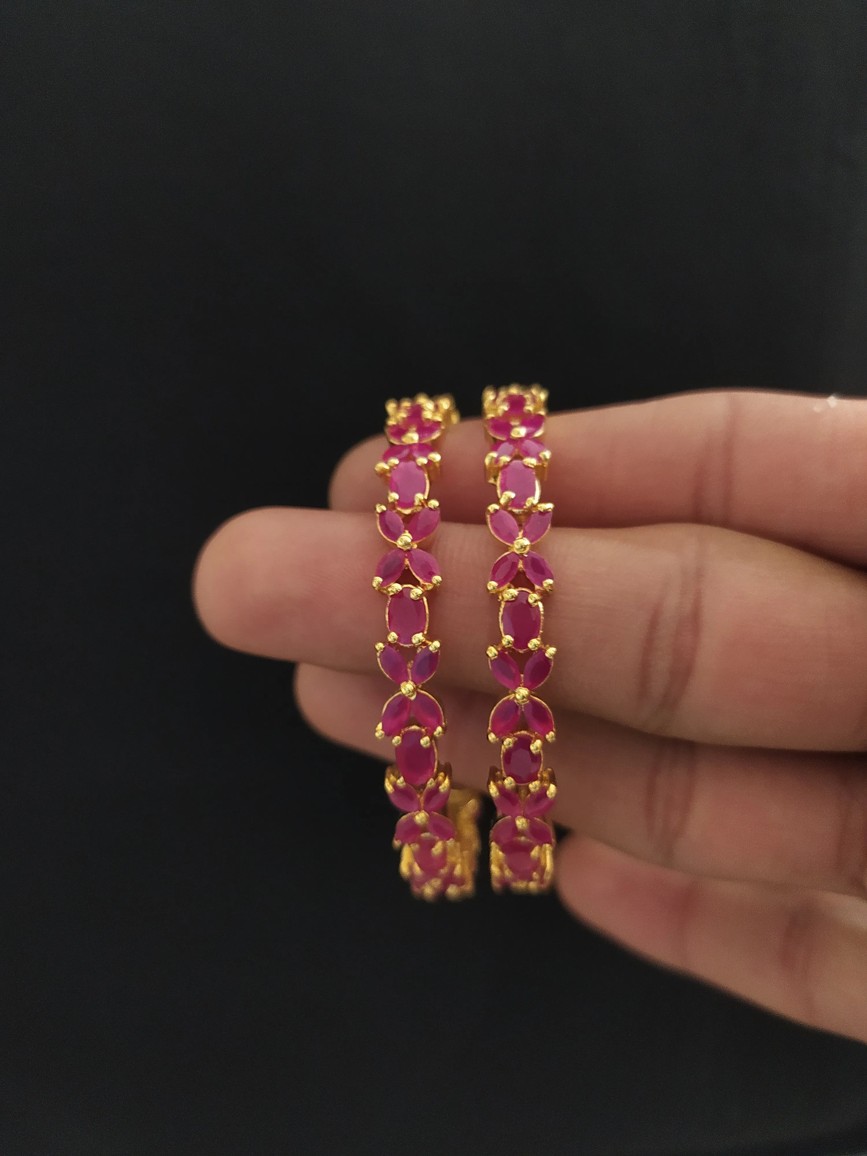 Gold-Plated Diamond Bangles with Ruby Accents (Zircon/AD)