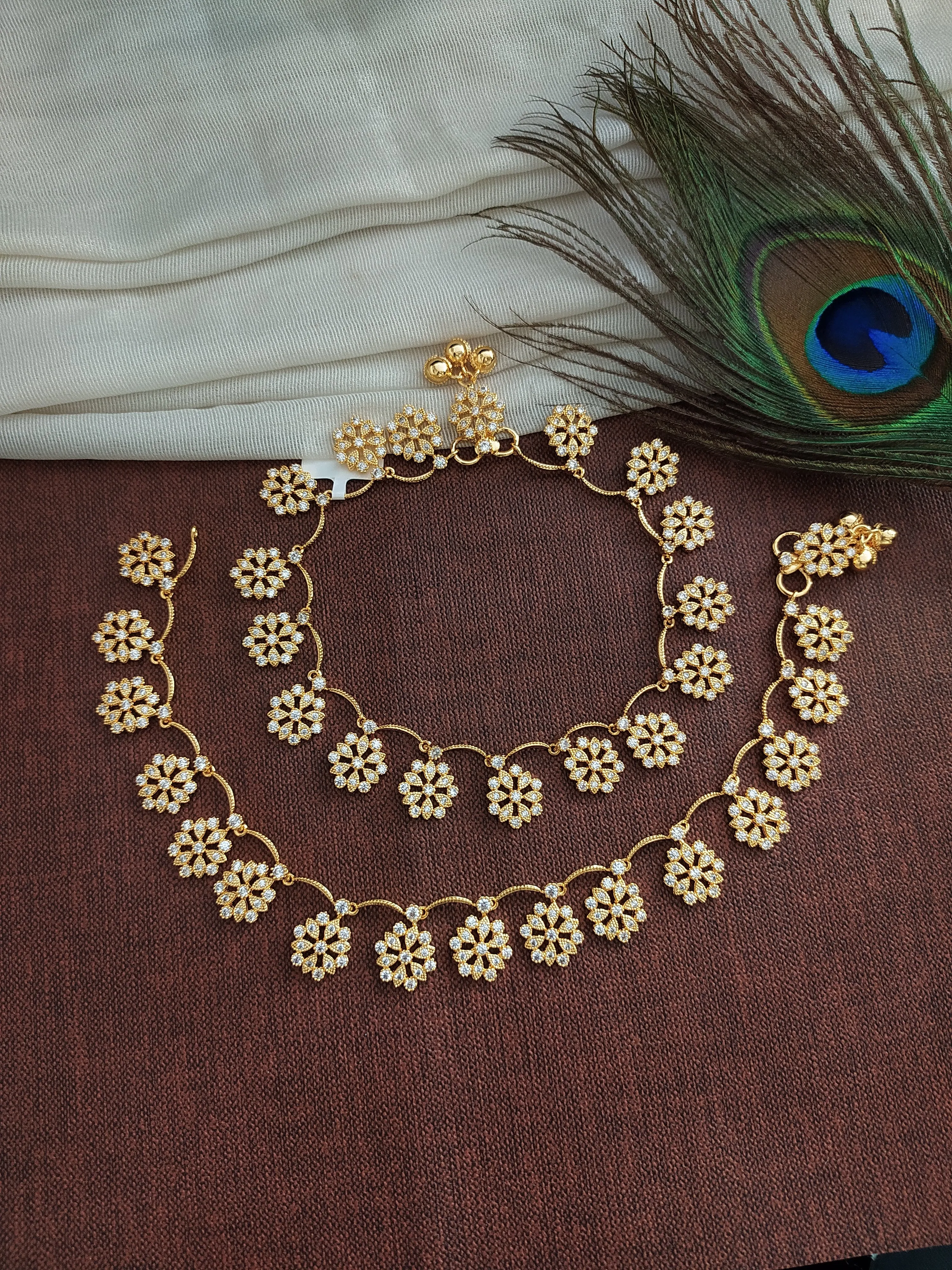 Gold-plated Floral Anklets With Shimmering Zircon Stones