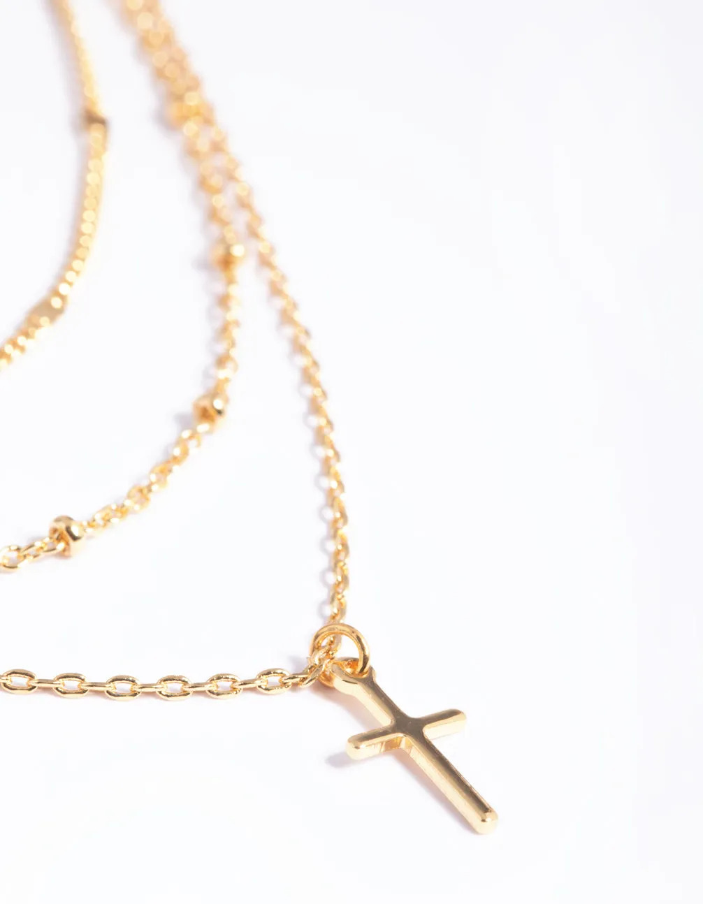 Gold Plated Layered Cross Necklace