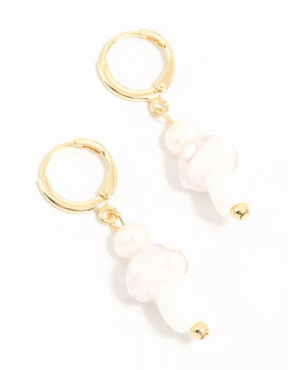 Gold Plated Pearl Beaded Mushroom Huggie Earrings