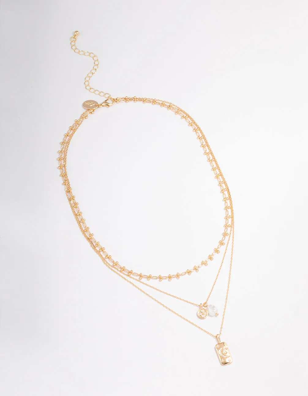 Gold Triple Layered Pearl Pendant Necklace