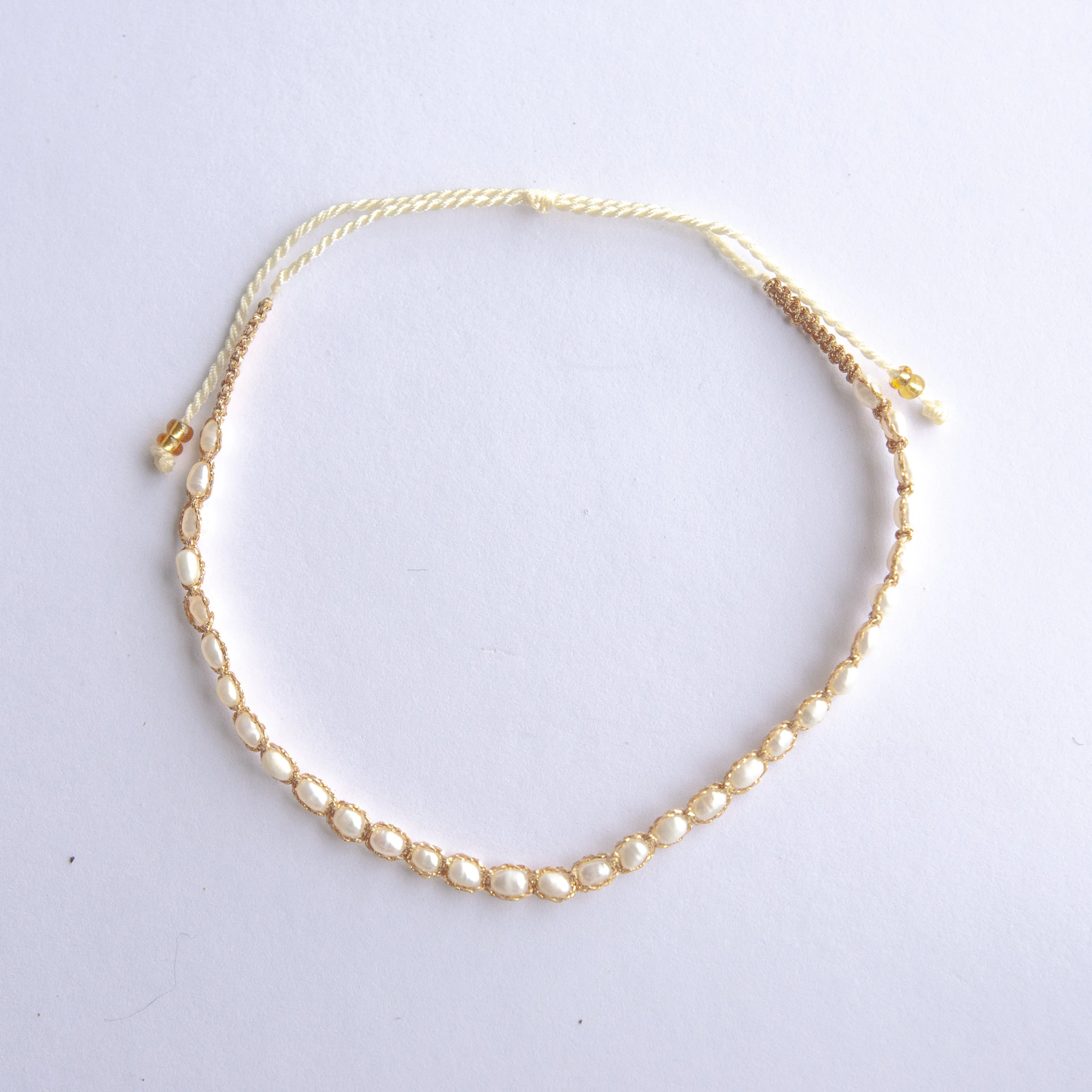 Golden Threaded Pearls Adjustable Anklet