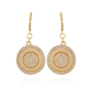 Goldtone Pave Stone Coin Drop Earrings