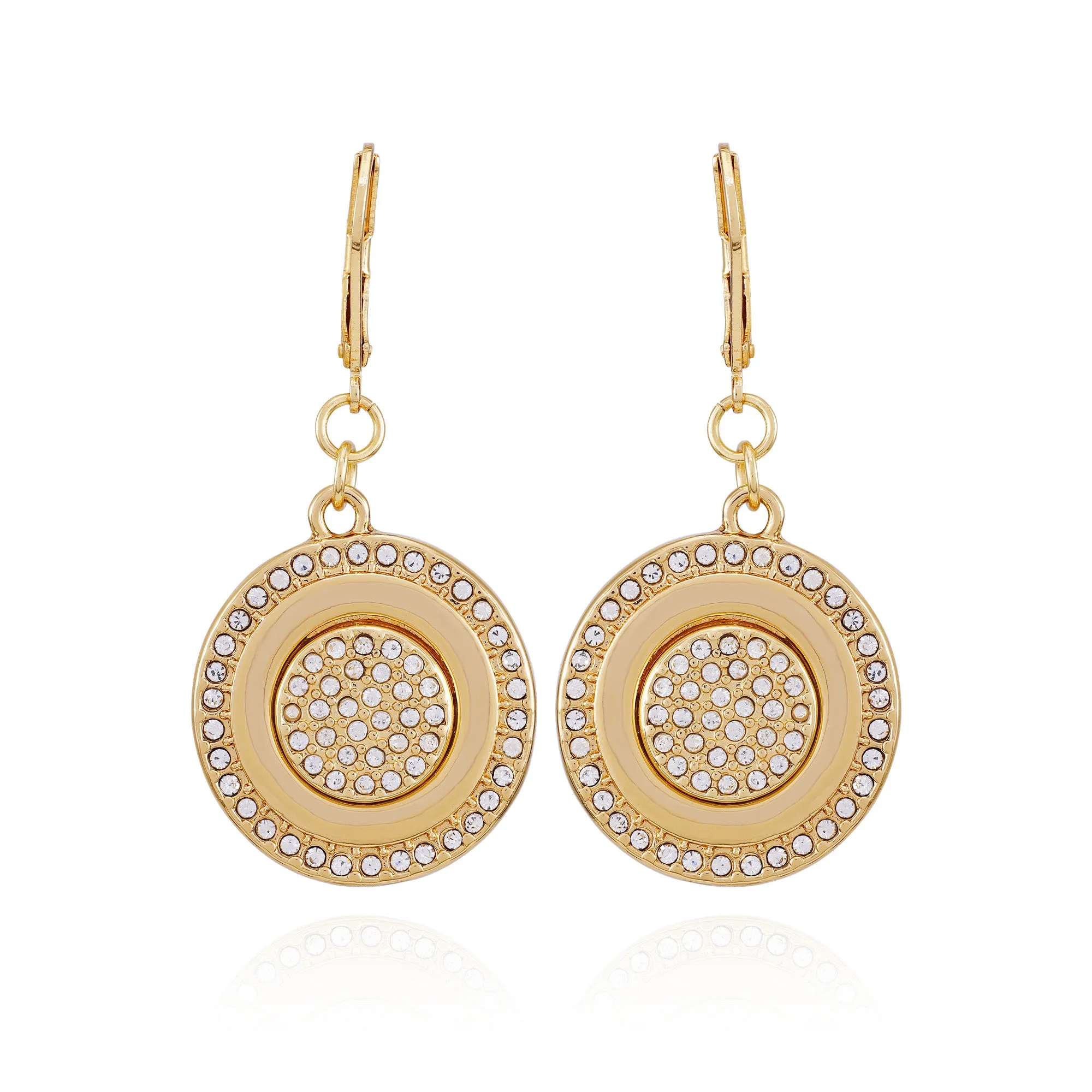 Goldtone Pave Stone Coin Drop Earrings