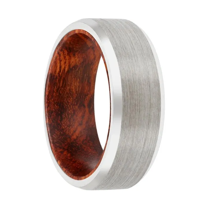 GORGON | Snake Wood, Silver Tungsten Ring, Brushed, Beveled