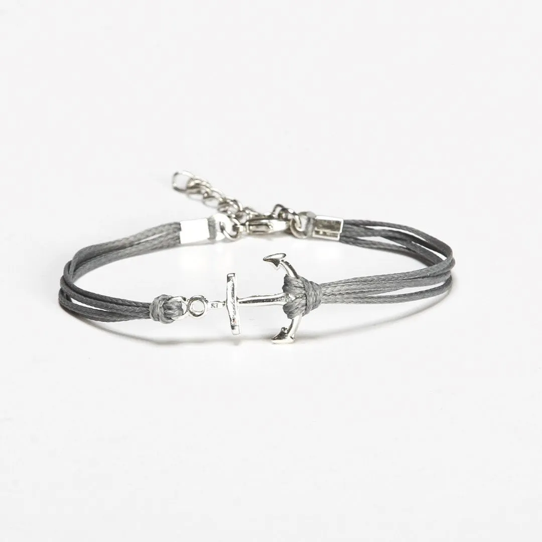 Gray anklet with a silver anchor charm, customized gift for her