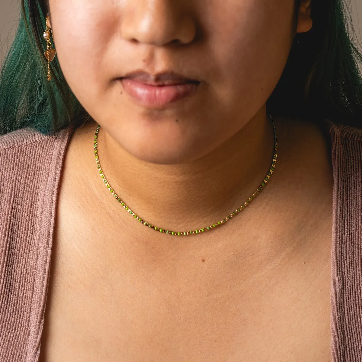 Green Enamel Chain Necklace