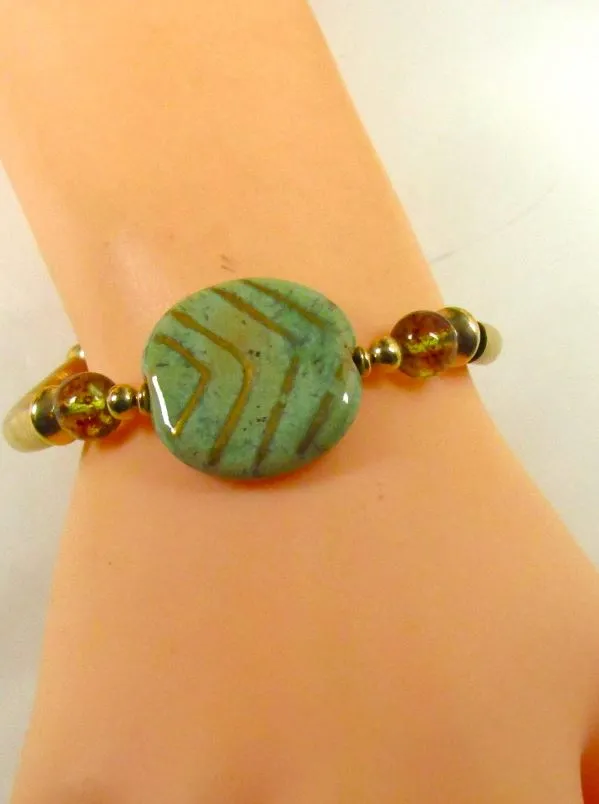 Green Kazuri  Bracelet with Gold Bangle