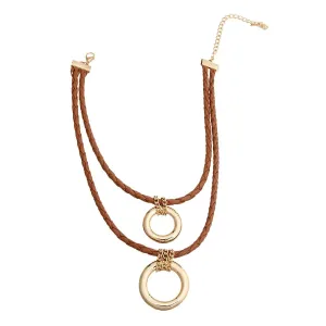 Hoop Pendants Brown Leather Cord Necklace for Women