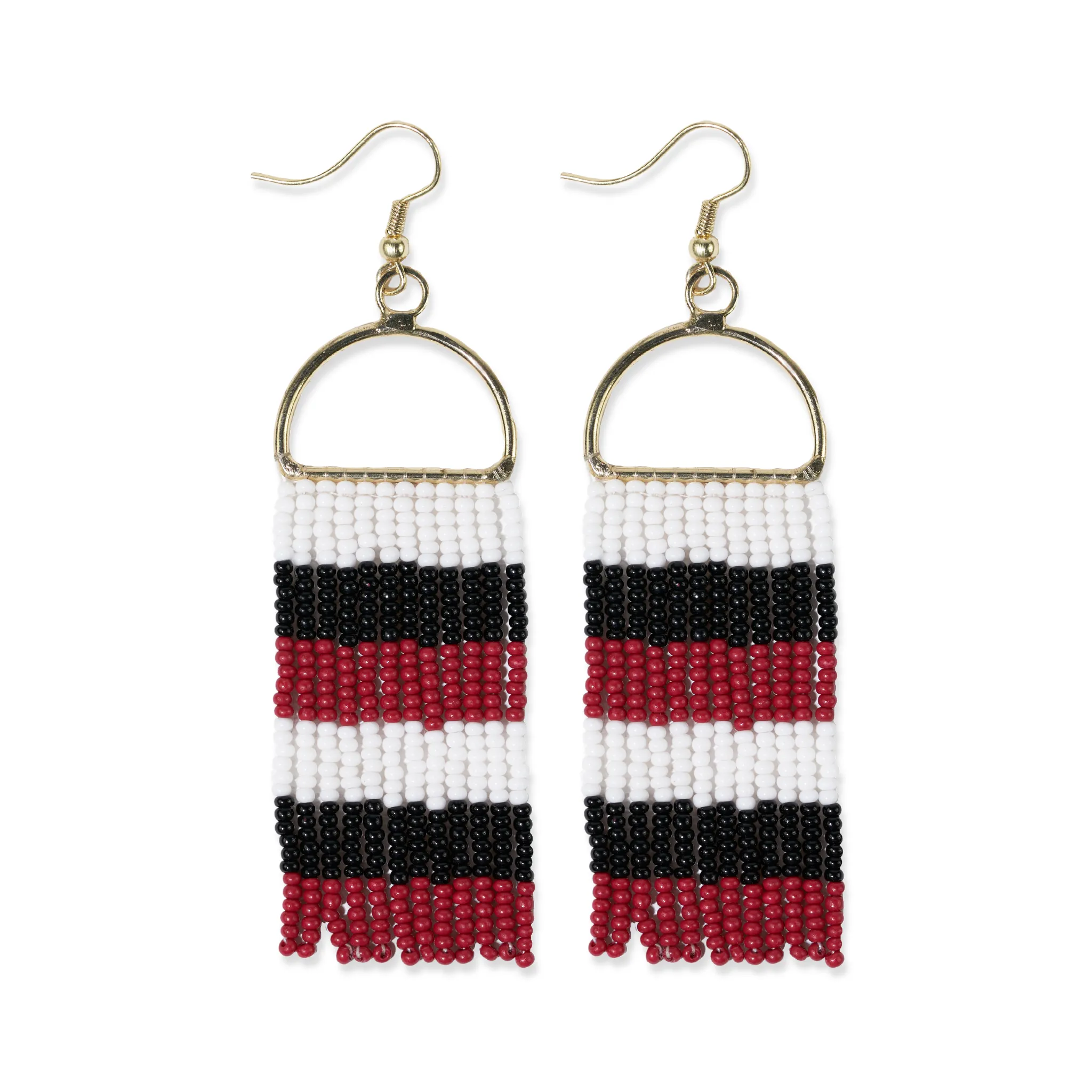 Ink   Alloy Allison Horizontal Stripes Beaded Fringe Earrings In Black/Red/White