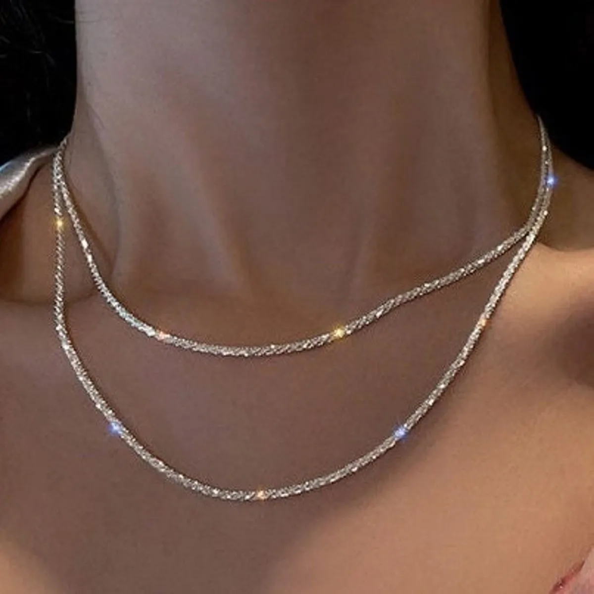 Kyerlyn Layered Silver Shiny Rope Necklaces