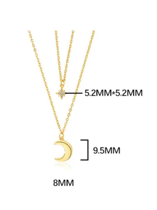 Layered Moon & Star Necklace, 925 Sterling Silver Zircon Necklace, 18k Gold Plated