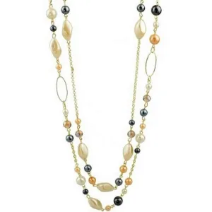 Long Layered Gold Chain and Bead Necklace