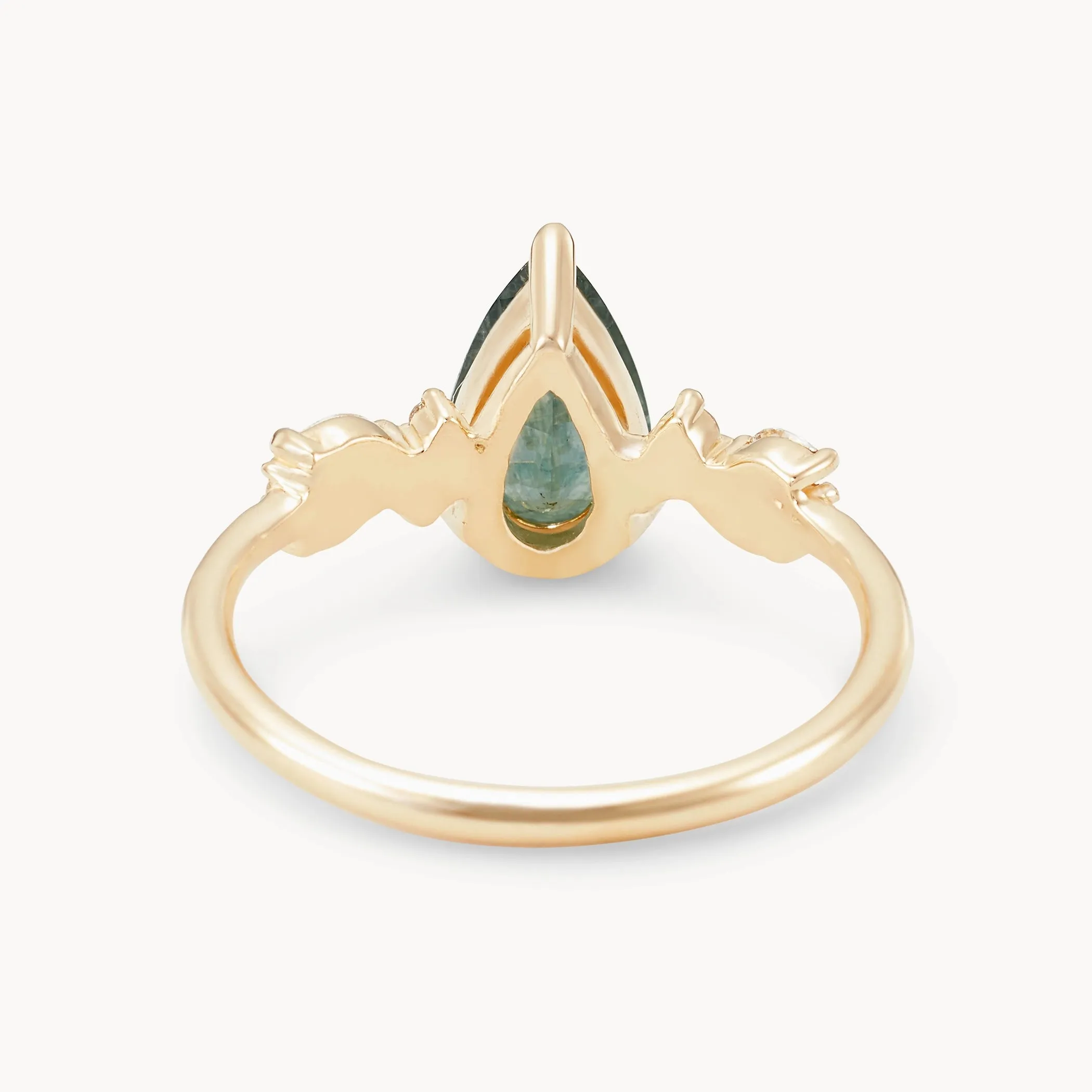 loves spell one-of-a-kind ring - 14k yellow gold, pear blue green sapphire, white diamonds