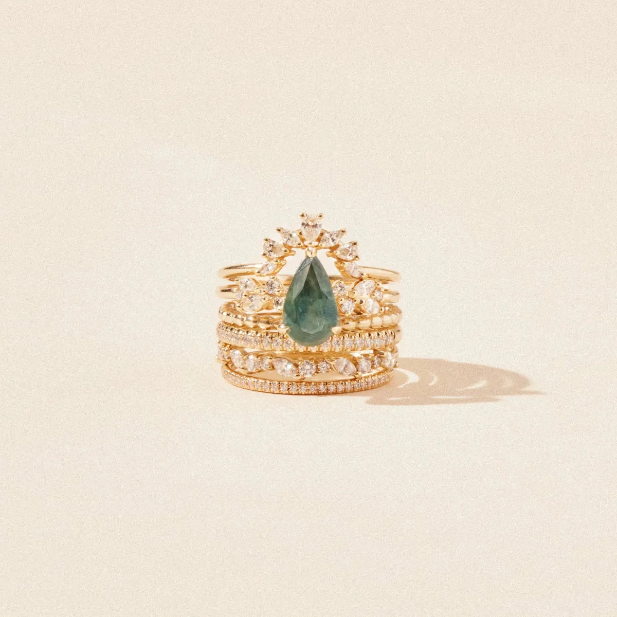 loves spell one-of-a-kind ring - 14k yellow gold, pear blue green sapphire, white diamonds