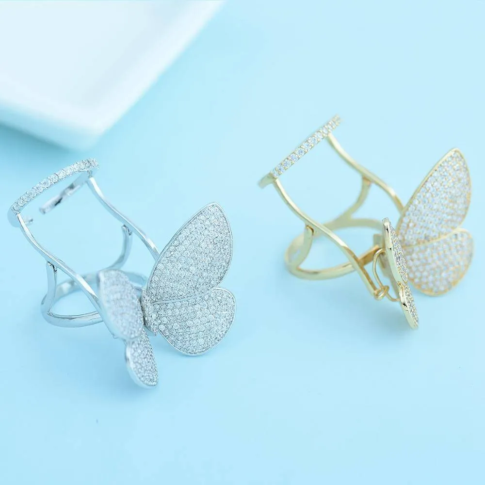 Luxury Unique Butterfly Paved Sparkling Cubic zirconia Knuckle Rings