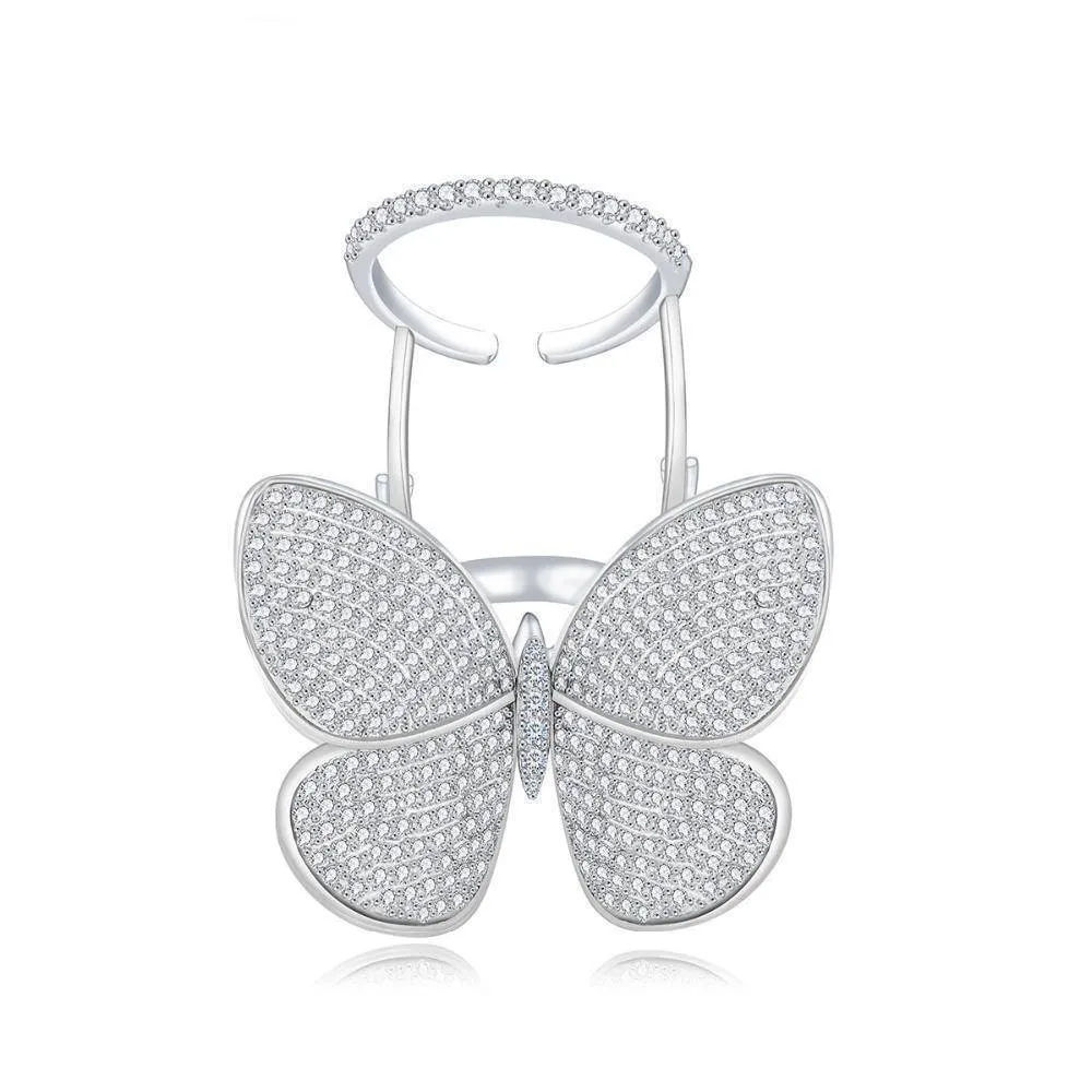 Luxury Unique Butterfly Paved Sparkling Cubic zirconia Knuckle Rings