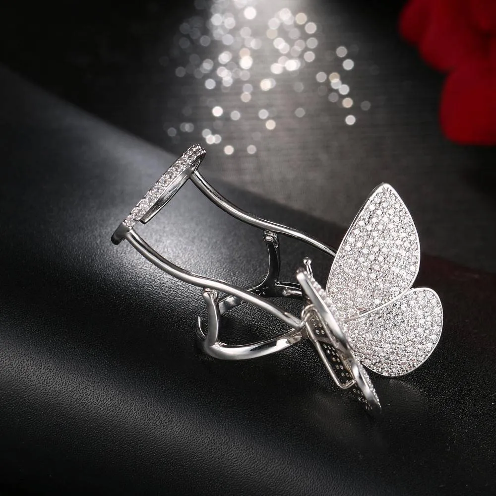 Luxury Unique Butterfly Paved Sparkling Cubic zirconia Knuckle Rings