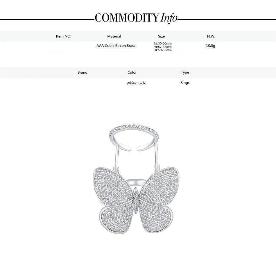 Luxury Unique Butterfly Paved Sparkling Cubic zirconia Knuckle Rings