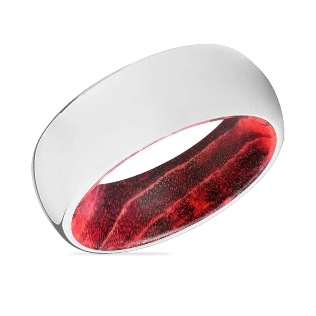 MANIA | Black & Red Wood, Silver Tungsten Ring, Shiny, Domed