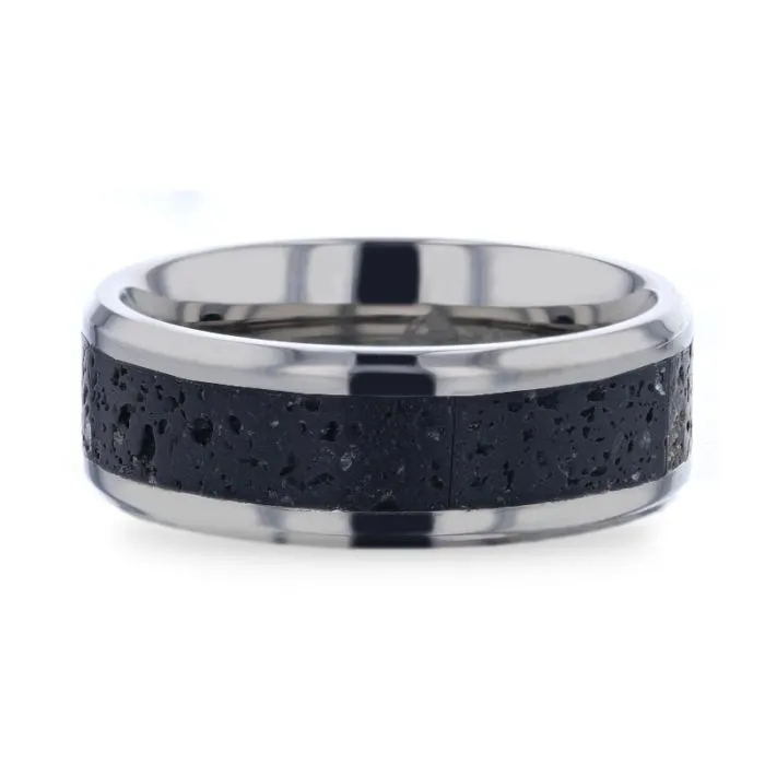 MAUNA | Titanium Ring Black And Gray Lava Inlay