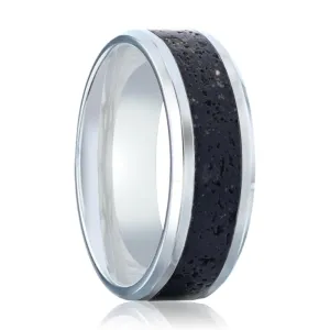 MAUNA | Titanium Ring Black And Gray Lava Inlay