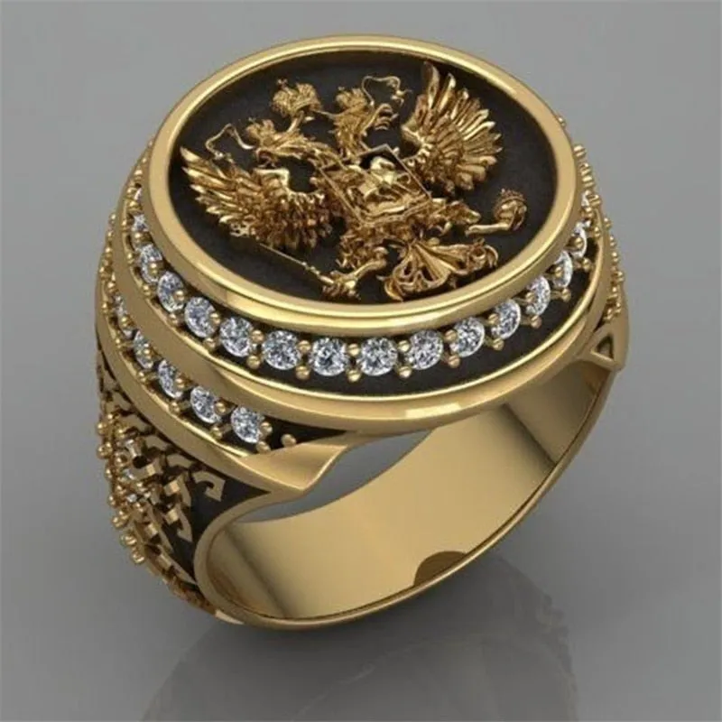 Mens Unique Badge Double Headed Eagle Ring