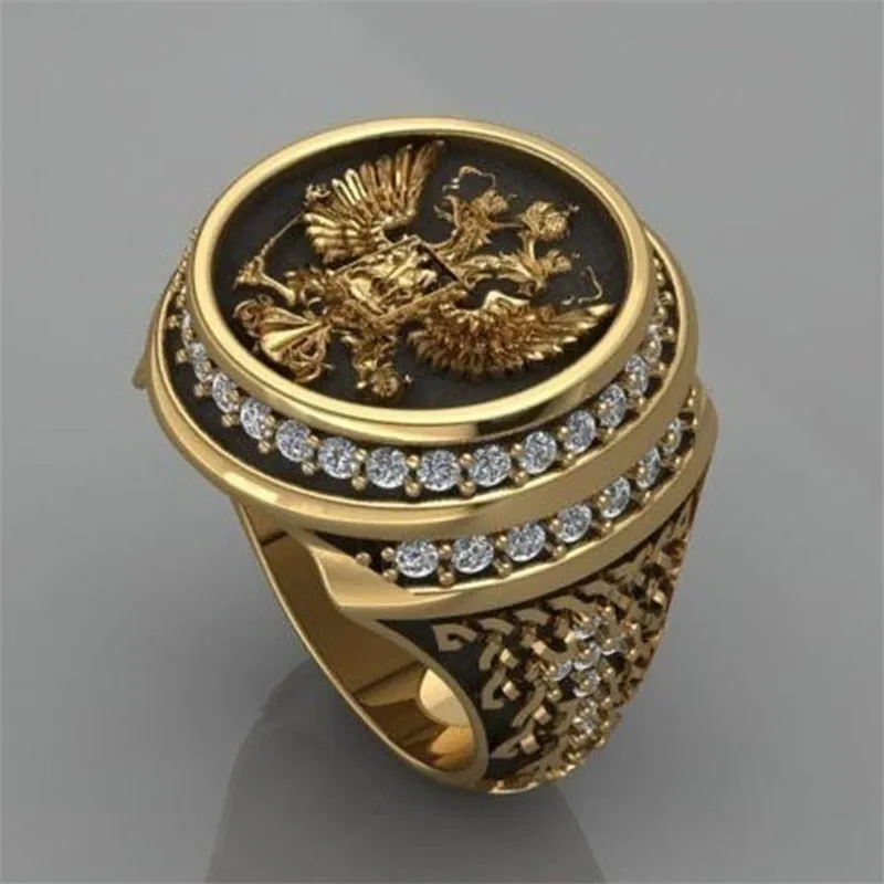 Mens Unique Badge Double Headed Eagle Ring