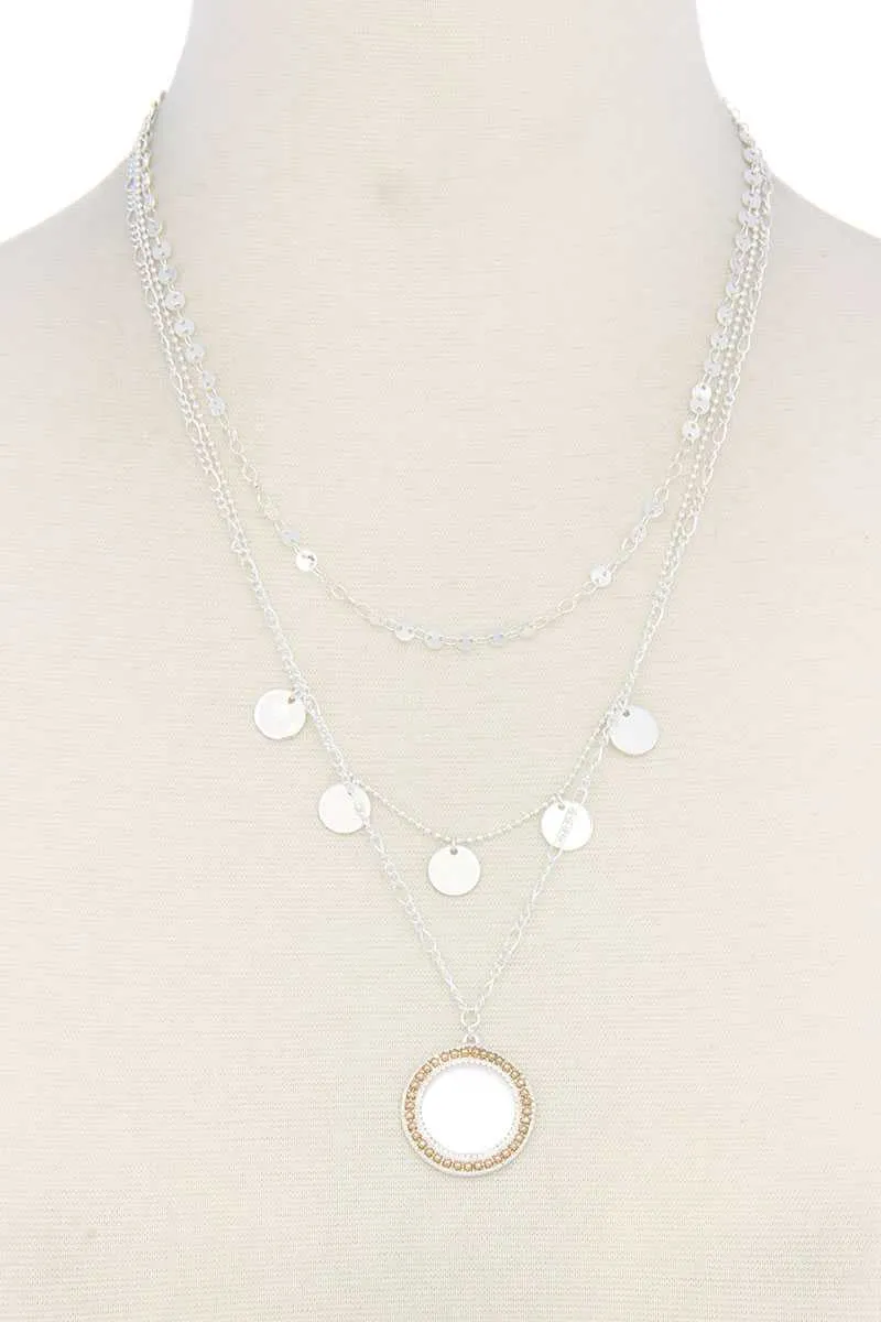 Metal Circle Charm Multi Layered Necklace