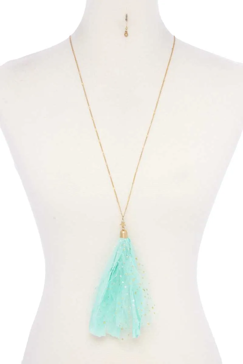 Metallic Stars Tulle Tassel Necklace