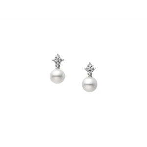 Mikimoto 18K White Gold Cultured Akoya Pearl and Diamond Earrings