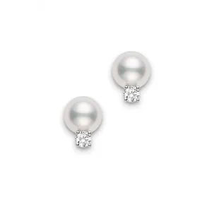 Mikimoto 18K White Gold Pearl & Diamond Stud Earrings