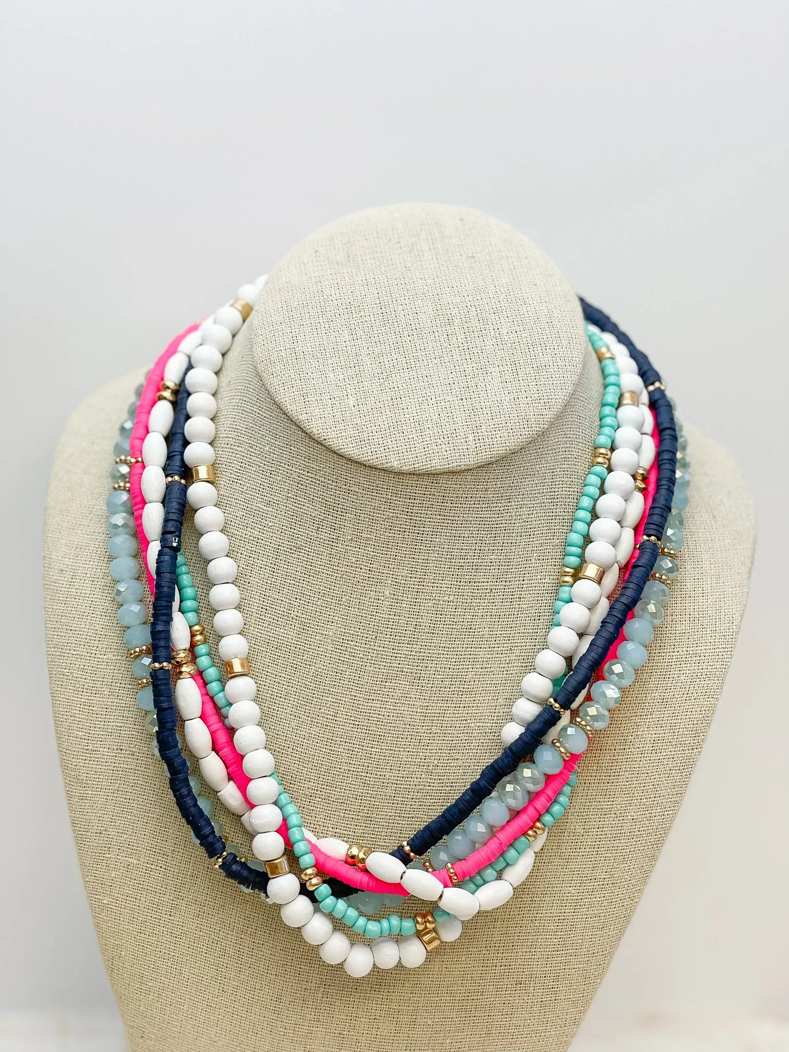 Mixed Multi Beaded Necklaces - Pink