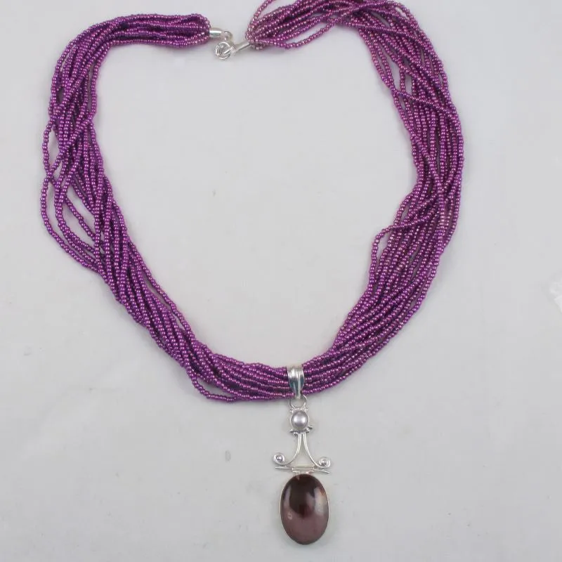 Mookaite Pendant on Fuchsia Multi-strand Necklace