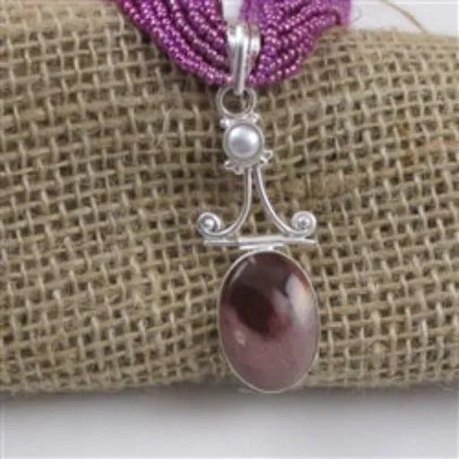 Mookaite Pendant on Fuchsia Multi-strand Necklace