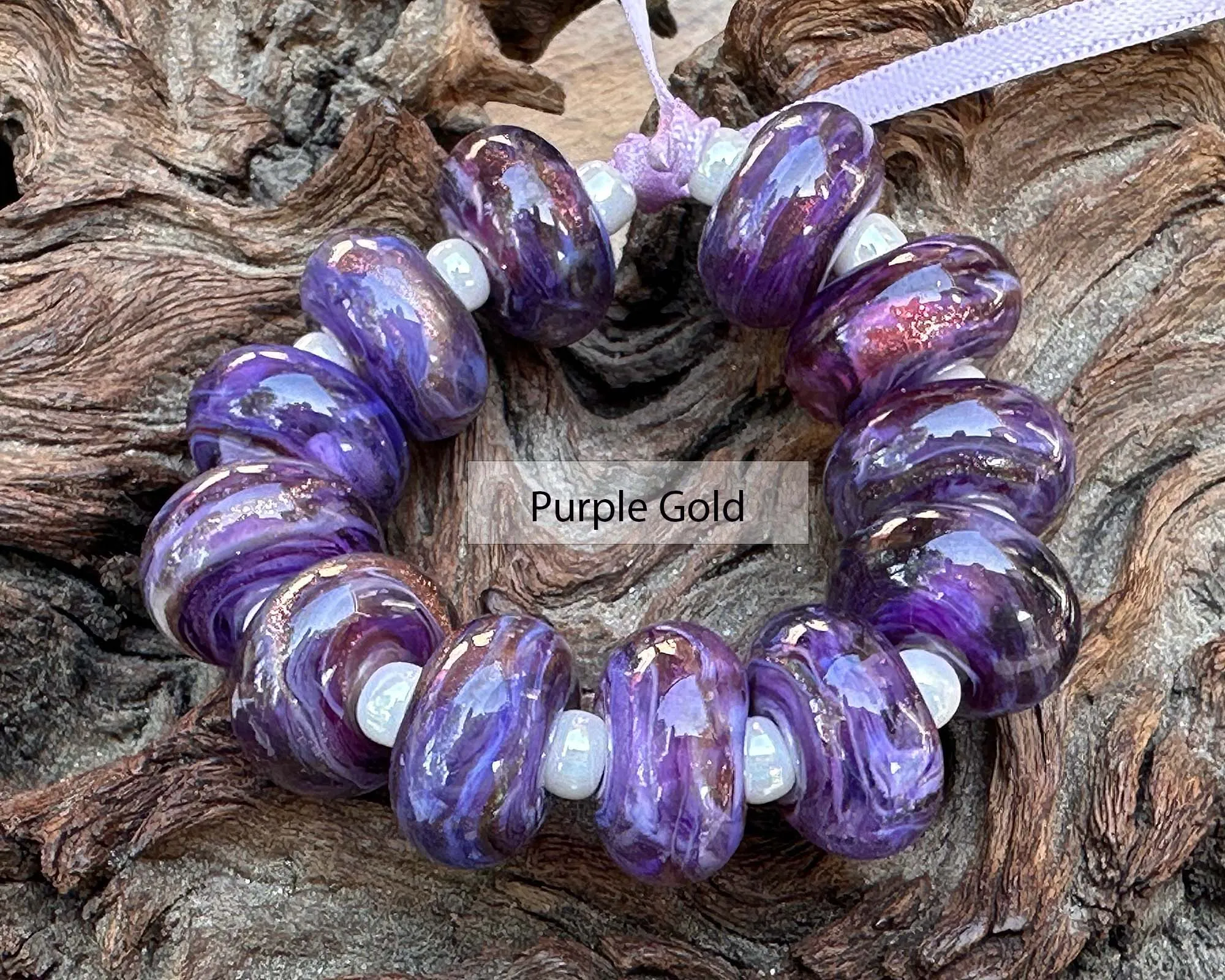 MTO Purple Blue Glimmer Lampwork Beads Set SRA