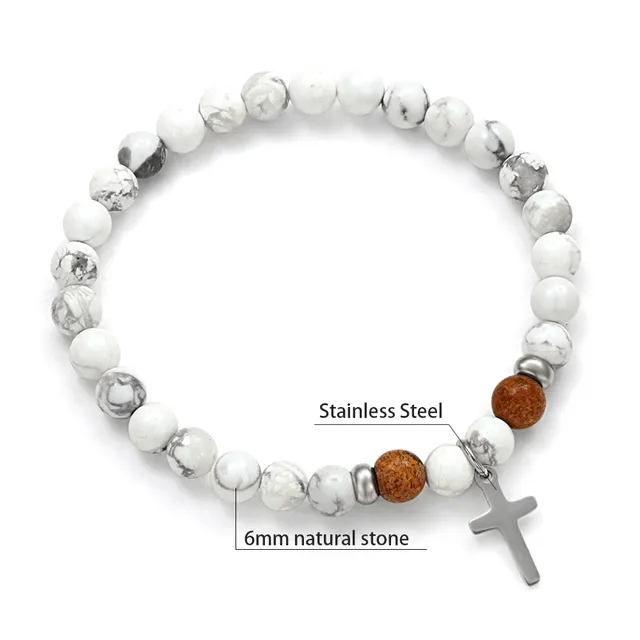 Natural Stone Bead Bracelet with Cross Charm