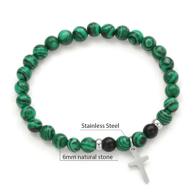 Natural Stone Bead Bracelet with Cross Charm