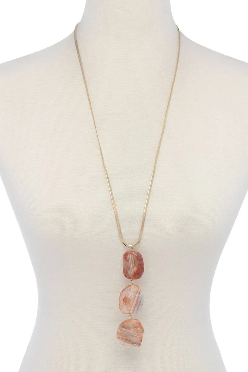 Natural Stone Flat Snake Chain Necklace