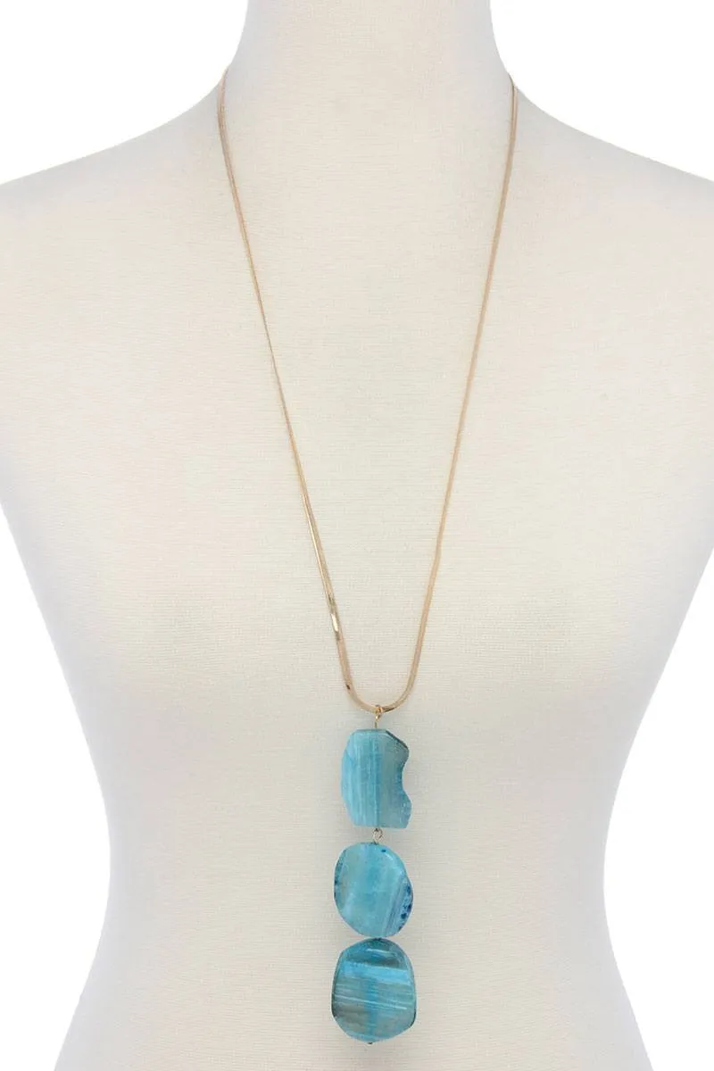 Natural Stone Flat Snake Chain Necklace