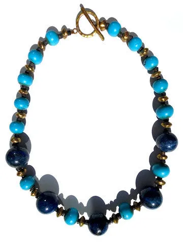 Necklace Vintage Turquoise Lapis Lazuli Brass