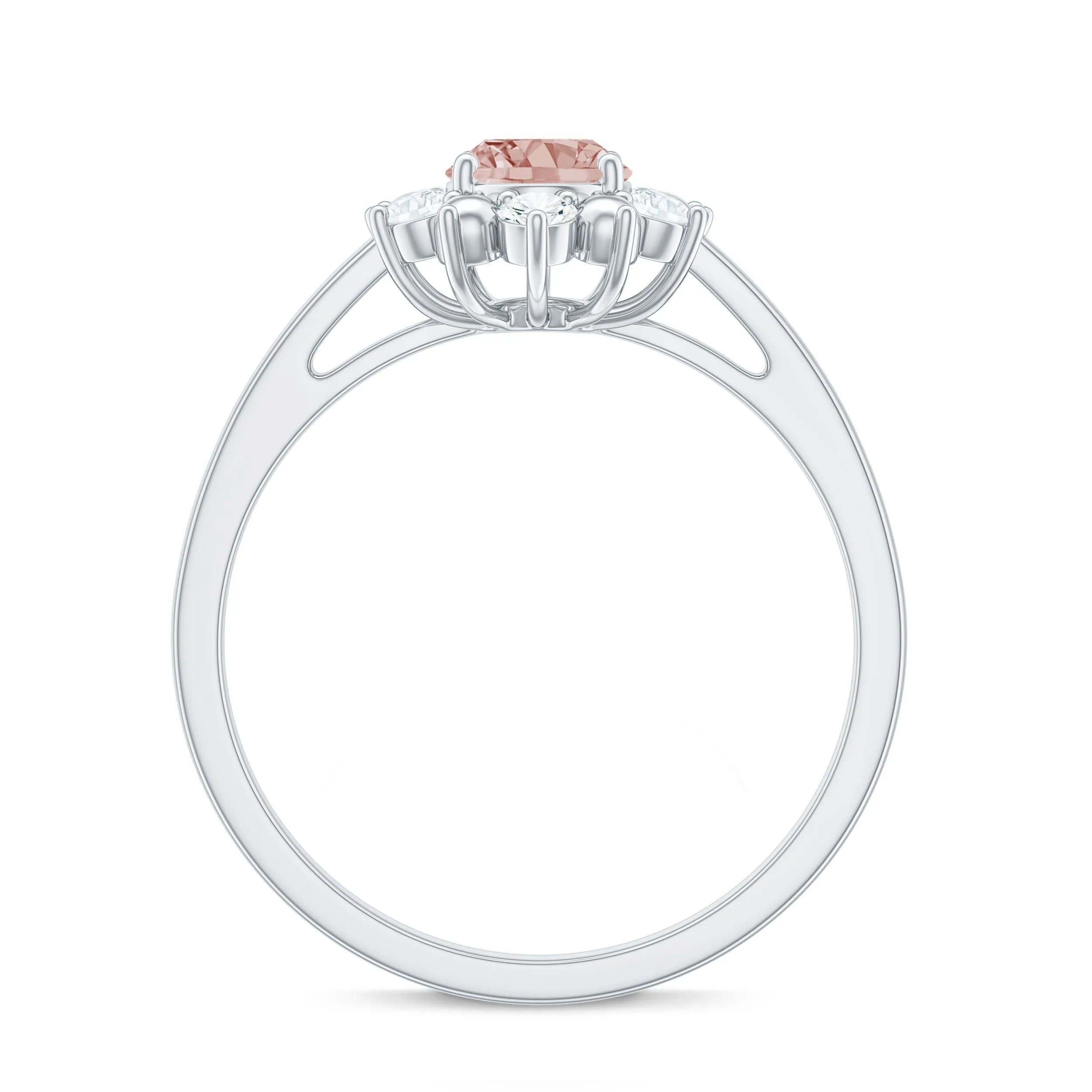 Oval Morganite Floral Halo Engagement Ring with Diamond