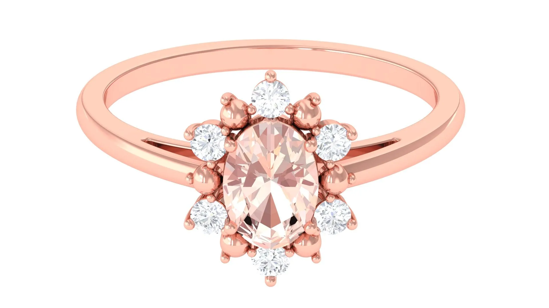 Oval Morganite Floral Halo Engagement Ring with Diamond