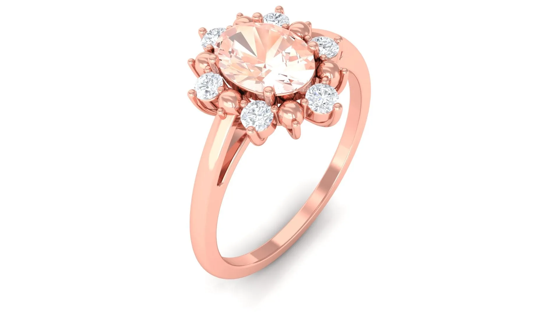 Oval Morganite Floral Halo Engagement Ring with Diamond