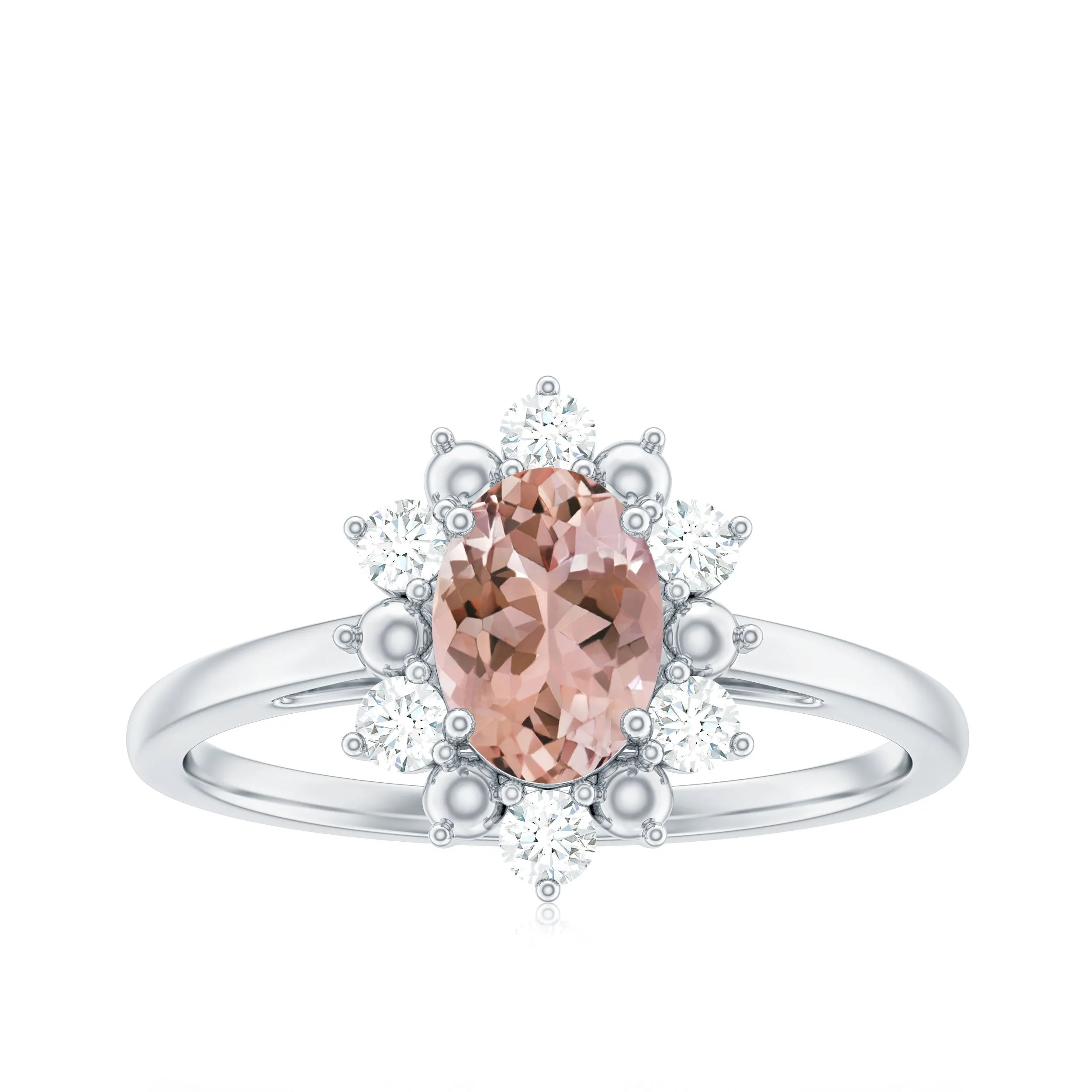 Oval Morganite Floral Halo Engagement Ring with Diamond