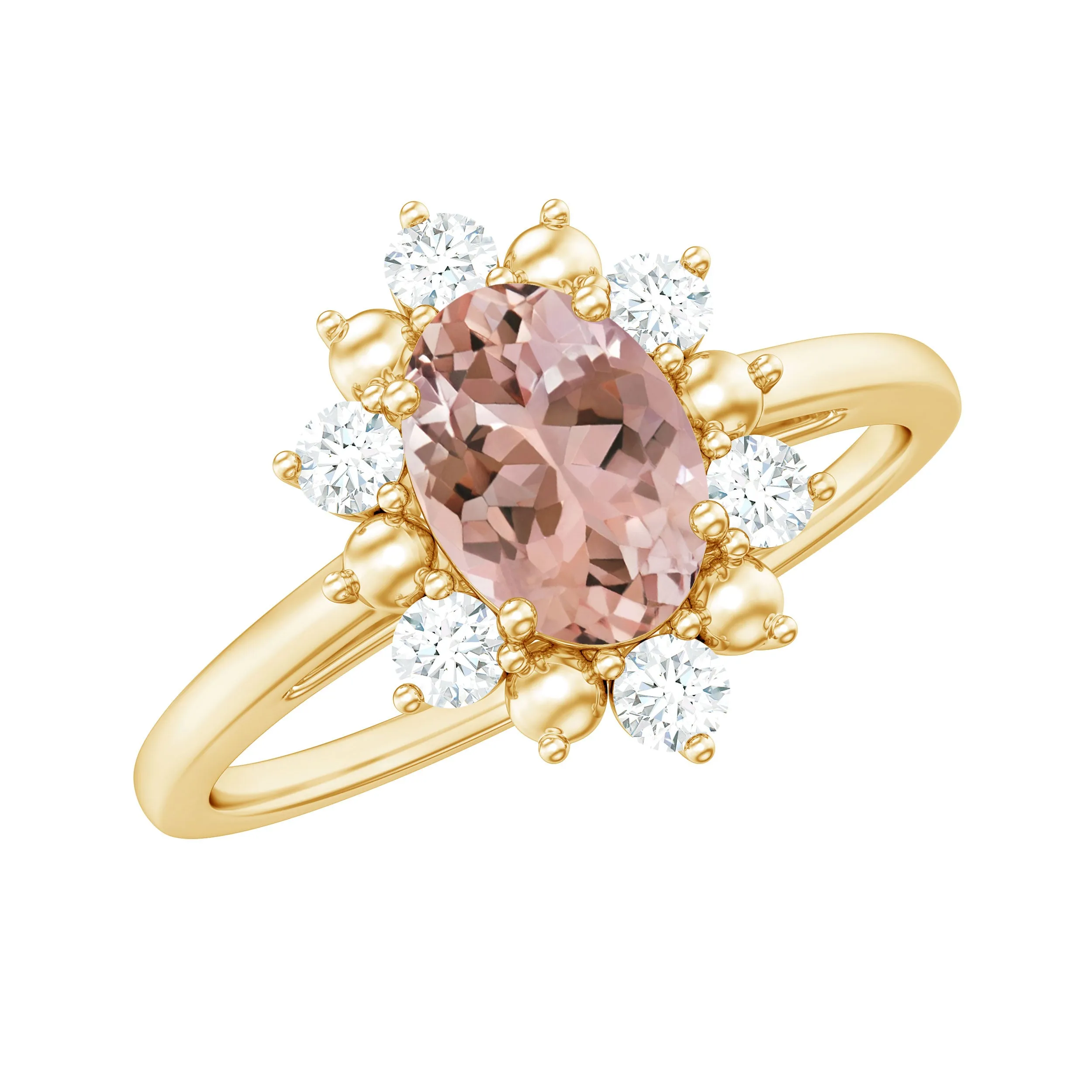 Oval Morganite Floral Halo Engagement Ring with Diamond