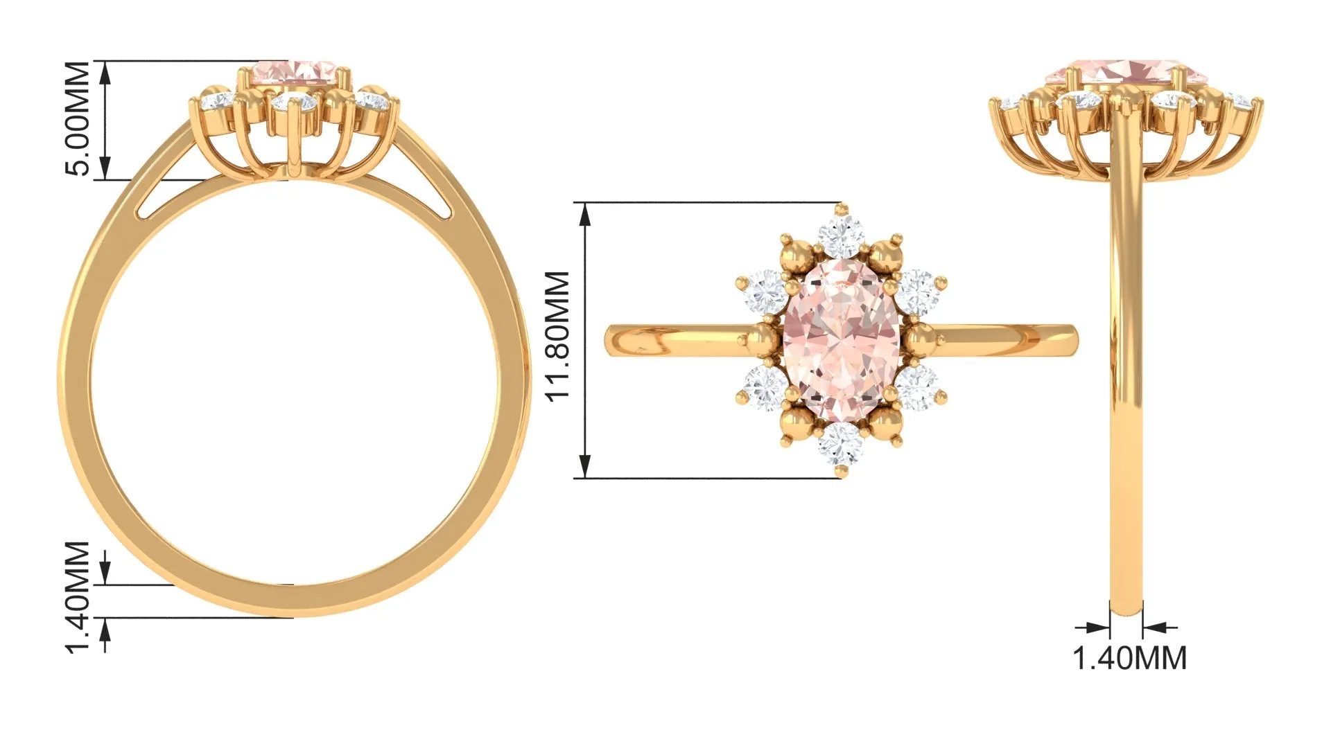 Oval Morganite Floral Halo Engagement Ring with Diamond