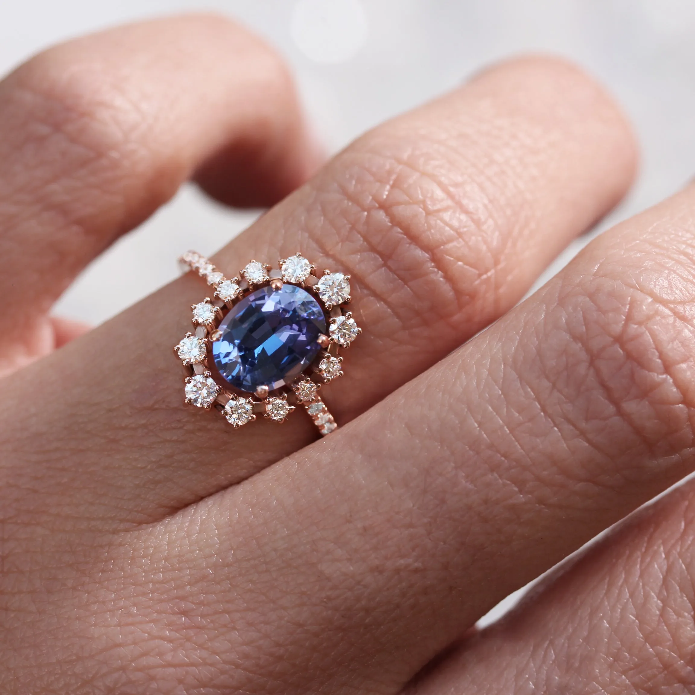 Oval Tanzanite & Diamonds Halo Engagement Ring, Glory ♥