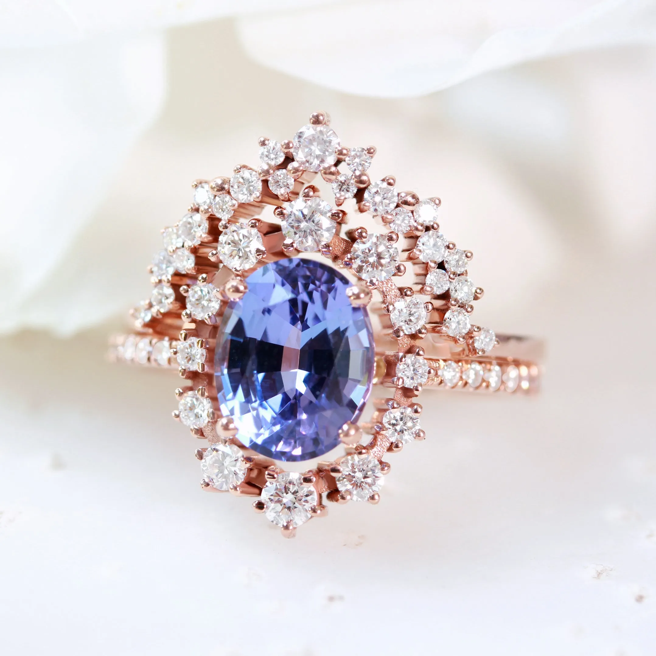 Oval Tanzanite & Diamonds Halo Engagement Ring, Glory ♥